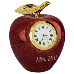 Red Marble Apple with Golden Leaf Academic Clock Award