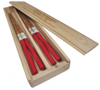 2-Sets Engraved Twisted Red Bamboo Chinese Chopsticks Pairs (Optional Double Chopsticks Box)