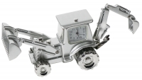 Silver Alloy Metal Industrial BackHoe Loader Mini Desk Clock