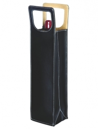 Smart Folding Single Bottle Leatherette Wine Tote Bag