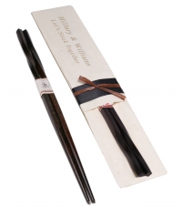 Personalized Fine Dining Twisted Dark Brown Wood Chopsticks & (Optional) Handmade Lokta Pouch