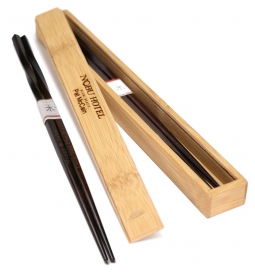Engraved Fine Dining Twisted Dark Brown Wood Chopsticks & Chopstick Bamboo Box