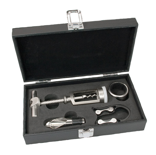 4 Piece Wine Set in Black Leather Case*