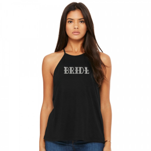 Women's Flowy High Neck Personalized Crystal Rhinestone Black Tank Shirt