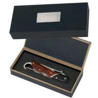 Rosewood Handle Stainless Steel Folding Pocket Knife with Carabiner