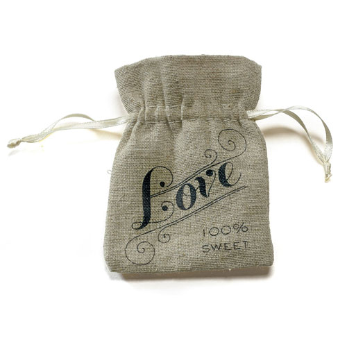 Vintage Jute Drawstring Candy of Love Favor Bag 12 Pieces Bag