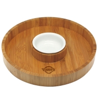 Eco-Friendly Gourmet Bamboo Chip & Dip Tray + Sauce Bowl