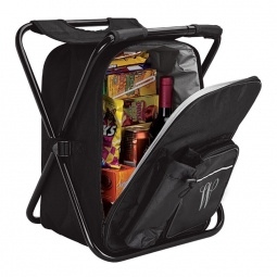 Outdoor 24-Can Backpack Insulated Compartment Cooler with Integrated Folding Chair
