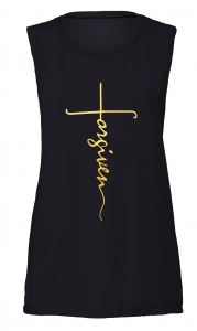 Personalized Foiled/Metallic Christian "FORGIVEN" Cross Women's Black Fitness Jersey Tank