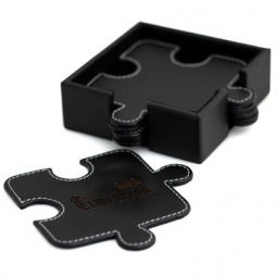 "The Perfect Fit" Black Leatherette Puzzle Coasters (Set of 6)*