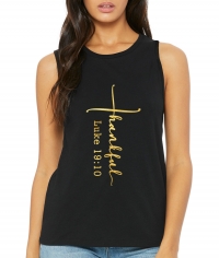 Personalized Foiled/Metallic "THANKFUL" Cross Women's Christian Black Fitness Jersey Tank