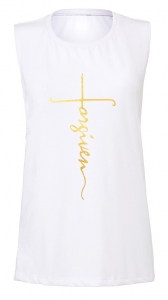 Personalized Foiled/Metallic Christian "FORGIVEN" Cross Women's White Fitness Jersey Tank