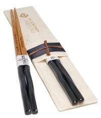 Custom Twisted Black Chinese Bamboo Chopsticks & (Optional) Handmade Lokta Pouch