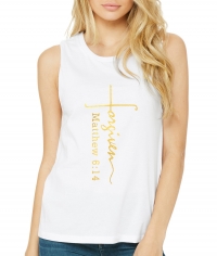 Personalized Foiled/Metallic Christian "FORGIVEN" Cross Women's White Fitness Jersey Tank