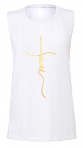 Personalized Foiled/Metallic Jesus "SAVED" Cross Women's Christian White Fitness Jersey Tank