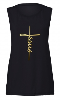 Custom Foiled/Metallic Jesus "CROSS" Women's Christian Black Fitness Jersey Tank