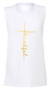 Personalized Foiled/Metallic "THANKFUL" Cross Women's Christian White Fitness Jersey Tank