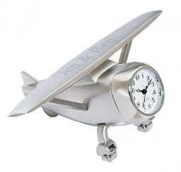 Custom Silver Finish High Wing Mini Desk Clock Airplane