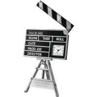 Silver and Black Hollywood Movie Clapboard Mini Office Desk Clock