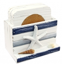 Handcrafted Nautical Coasters with Starfish Wood Beach Coasters Holder