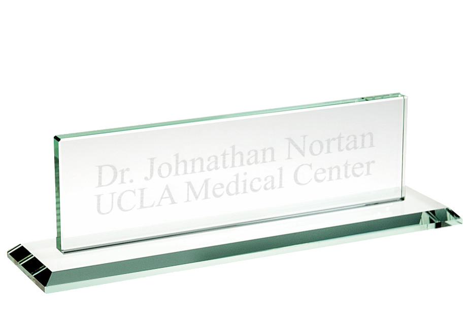 Custom Jade Glass Office Desk Name Plate 2 Pieces Unattached