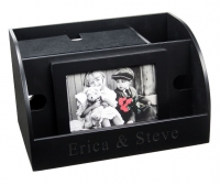 Black Wood Finish Smart Phone & Picture Frame Desk Organizer Charging Station