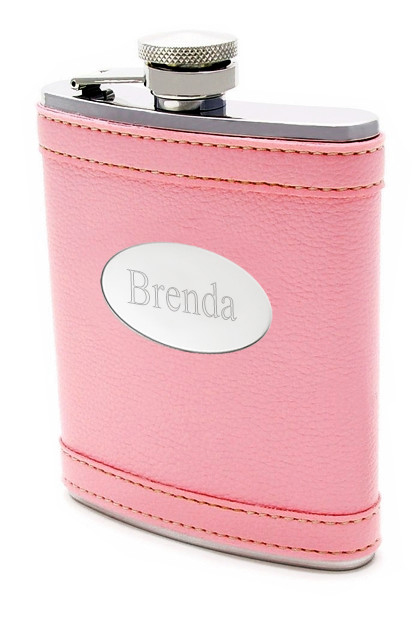 Engraved Pink Leather Flask*