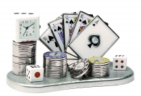 Silver Alloy Poker Champion Casino Cards Dice Mini Desk Clock