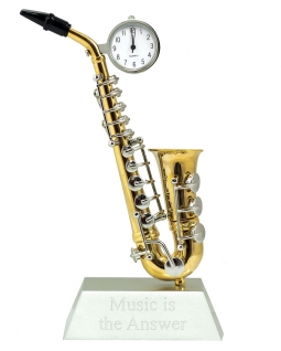 Custom Gold Metal Finish Saxophone Mini Award Desk Clock*