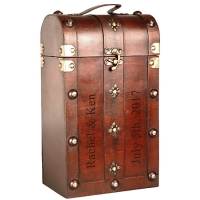 Custom Vintage Wood Chest Double Wine Box Carrier with Brass Clasp