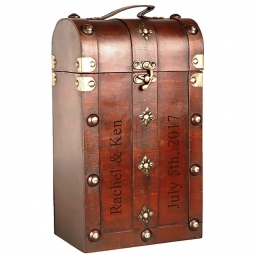 Custom Vintage Wood Chest Double Wine Box Carrier with Brass Clasp
