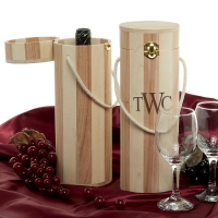Custom Cylinder Wooden Wine Box Bottle Carrier with Rope Handle and Golden Metal Latch