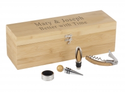 Custom Bamboo Wine Bottle Case with Barware Accessories Set