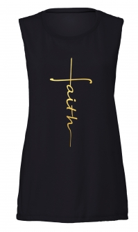 Custom Foiled/Metallic Christian "FAITH" Cross Women's Black Fitness Jersey Tank