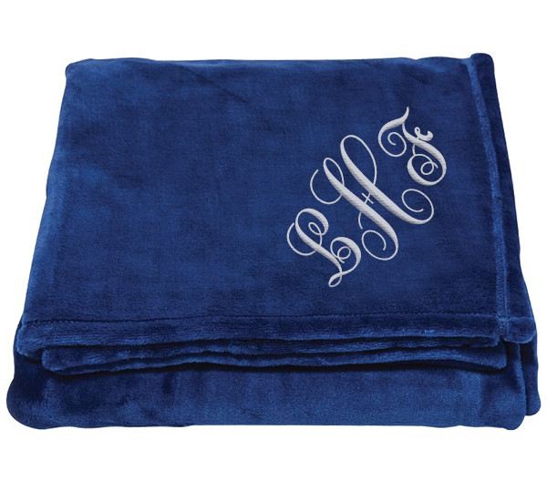 Personalized Navy Blue Utrasoft Plush Faux Mink Throw Blanket