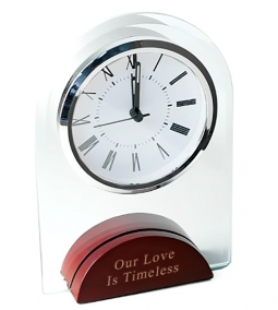 Office Desktop Glass Alarm Clock with Solid Wood Base