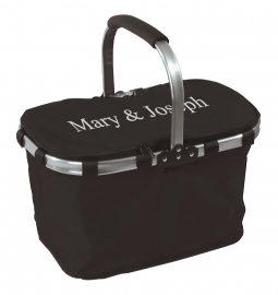Black Outdoor Insulated Picnic Cooler Basket w/ Fold Up Aluminum Handle