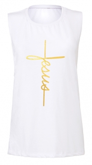 Custom Foiled/Metallic Jesus "CROSS" Women's Christian White Fitness Jersey Tank