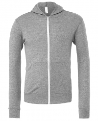 Unisex Grey Tri-Blend Full-Zip Lightweight Activewear Hoodie