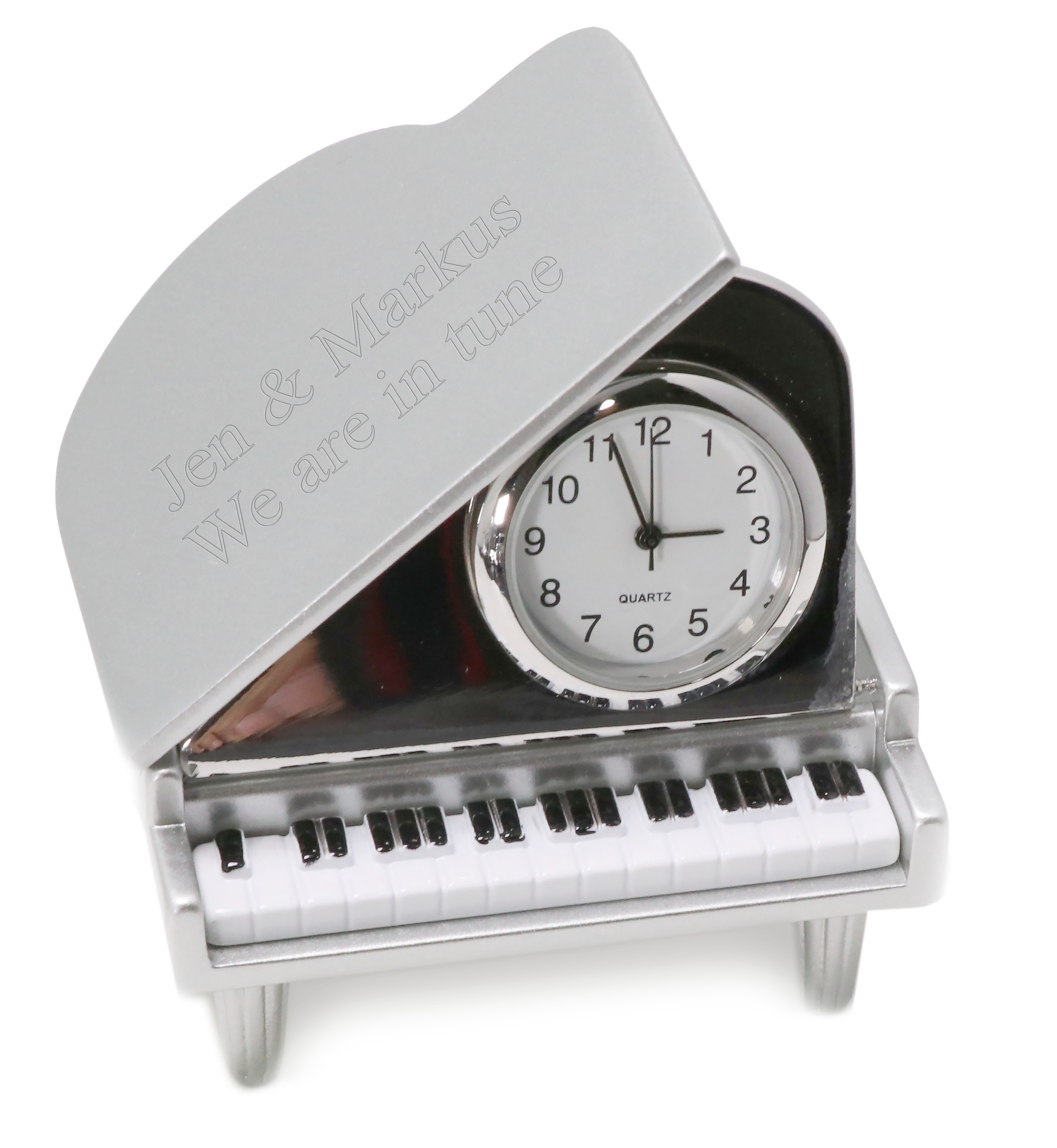 Polished Silver Mini Grand Piano Desk Clock