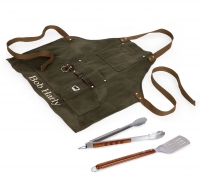 Smart BBQ Waxed Canvas Apron with Grilling Tool Set & Metal Retractable Bottle Opener