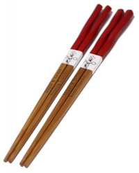 Engraved Fine Dining Twisted Red Chinese Bamboo Chopsticks Pair & Box
