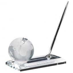 Crystal Desk Name Plate Leadership Globe Award Paper Weight and Desk Pen Stand Set