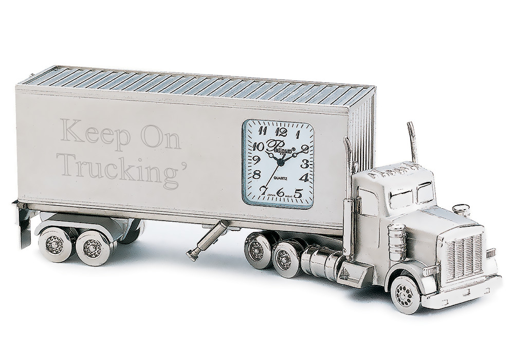 Silver Metal Semi Truck Mini Desk Clock