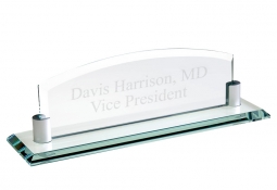 Office Desktop Jade Glass Nameplate with Aluminum Pole Holders