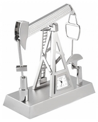 Silver Alloy Metal Industrial Oil Pumpjack Office Desk Clock