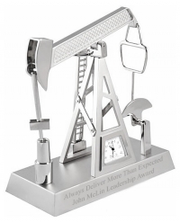 Silver Alloy Metal Industrial Oil Pumpjack Office Desk Clock