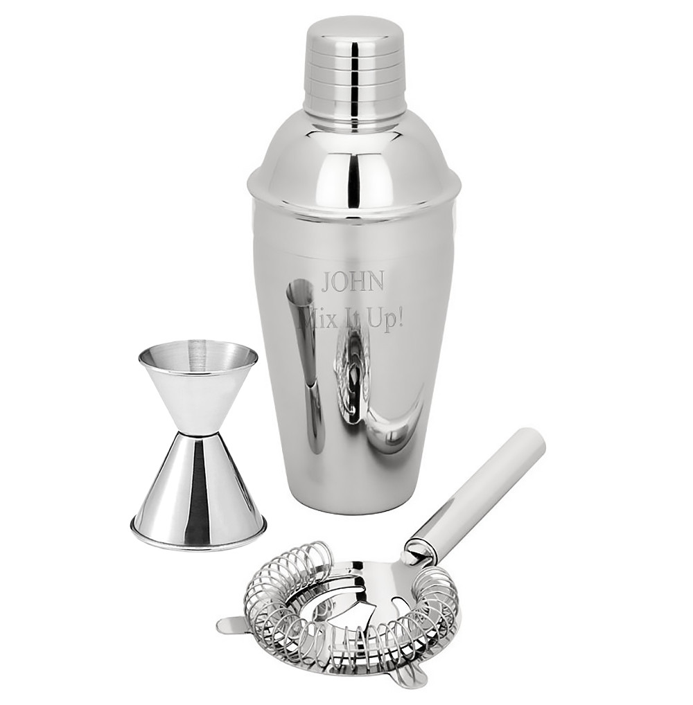 3-Piece Personalized Stainless Steel Martini Shaker Double Jigger Strainer  Set