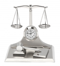 Miniature Scale of Justice Achievement Award Mini Desk Clock