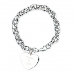 Polished Silver Heart Charm Link Bracelet with Lobster Clasp Closure*